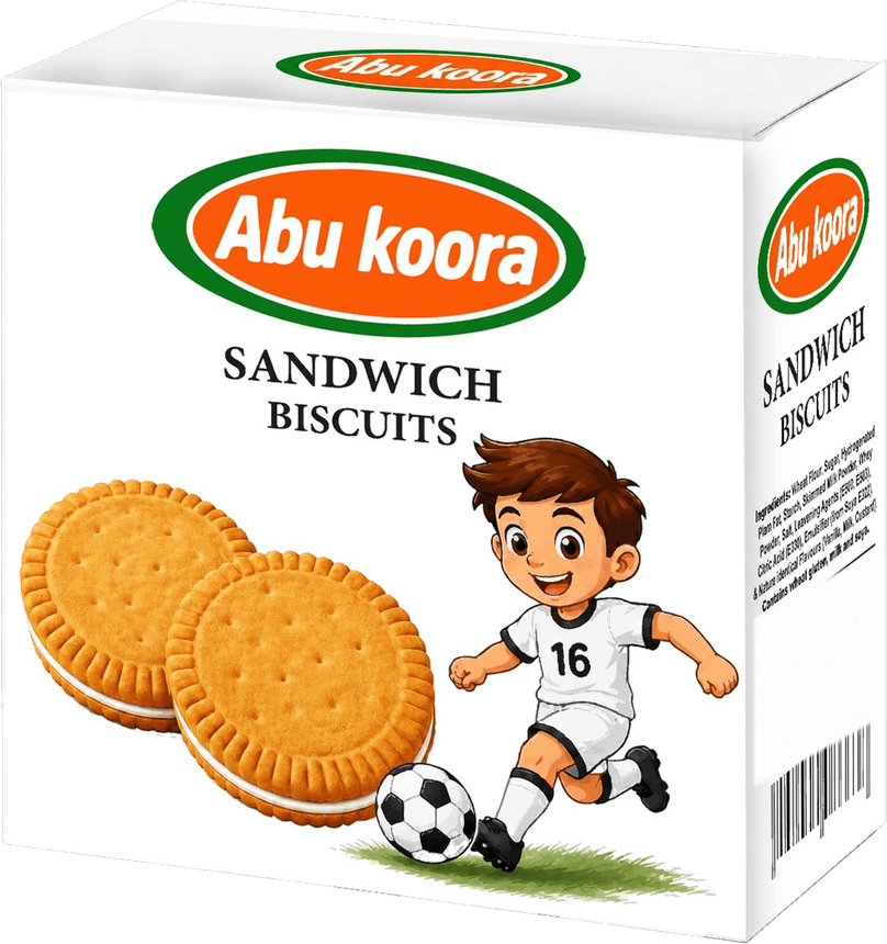 Abu Koora sandwich biscuits carton, english pack