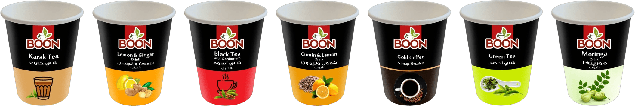 The Boon instant cup range lined up